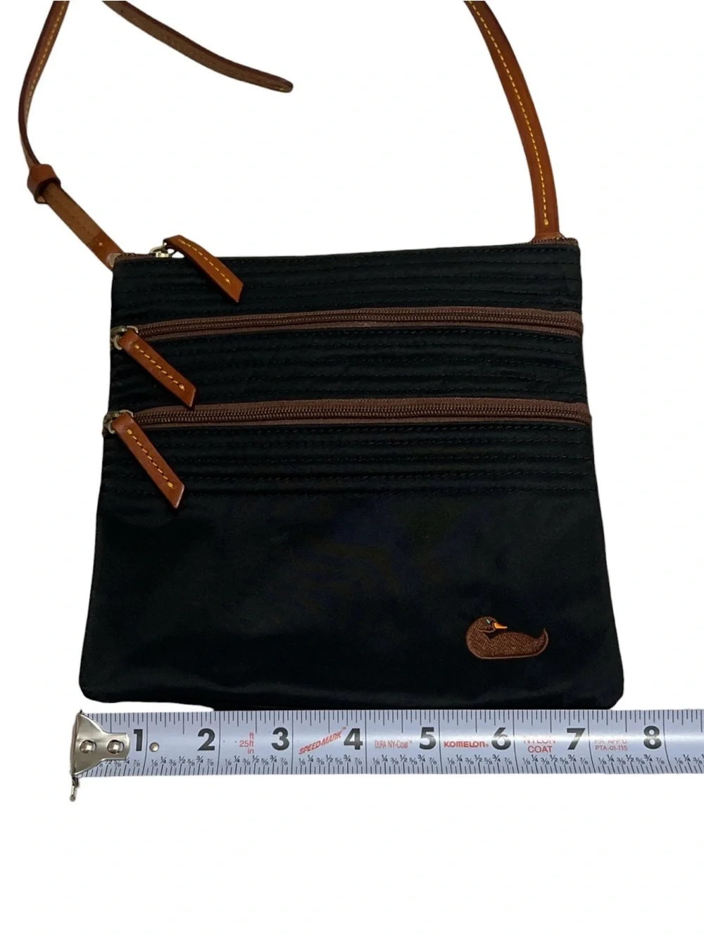 Dooney & Bourke Vintage Black Nylon Triple Zip Crossbody Bag, Hot Pink Interior